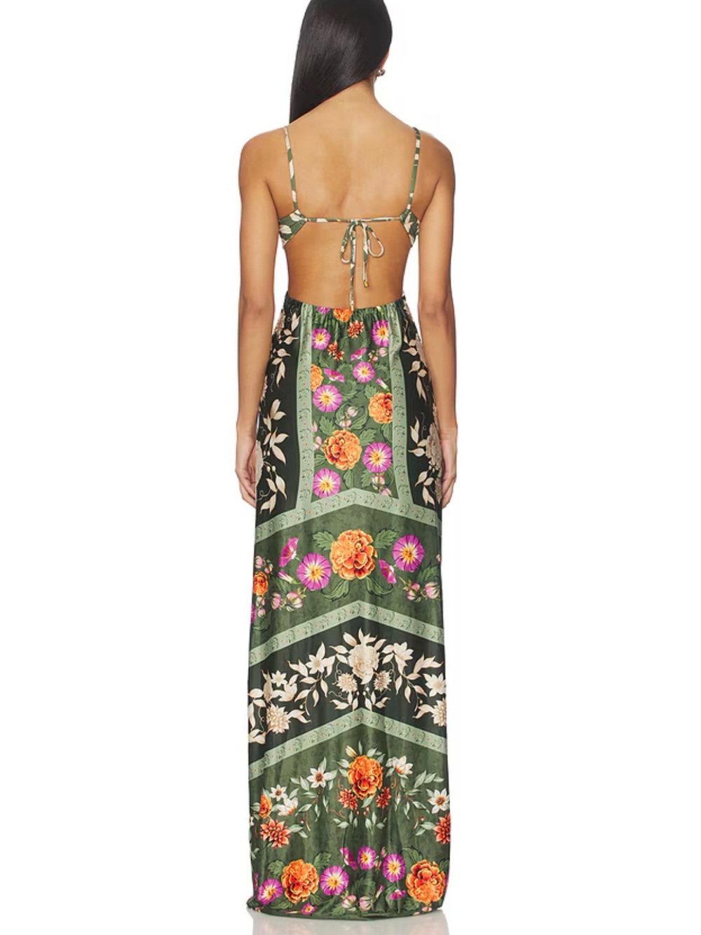 Agua Bendita x REVOLVE Grotta Floral Cutout Maxi Dress Green Halter Resort Sz M - Picture 2 of 3